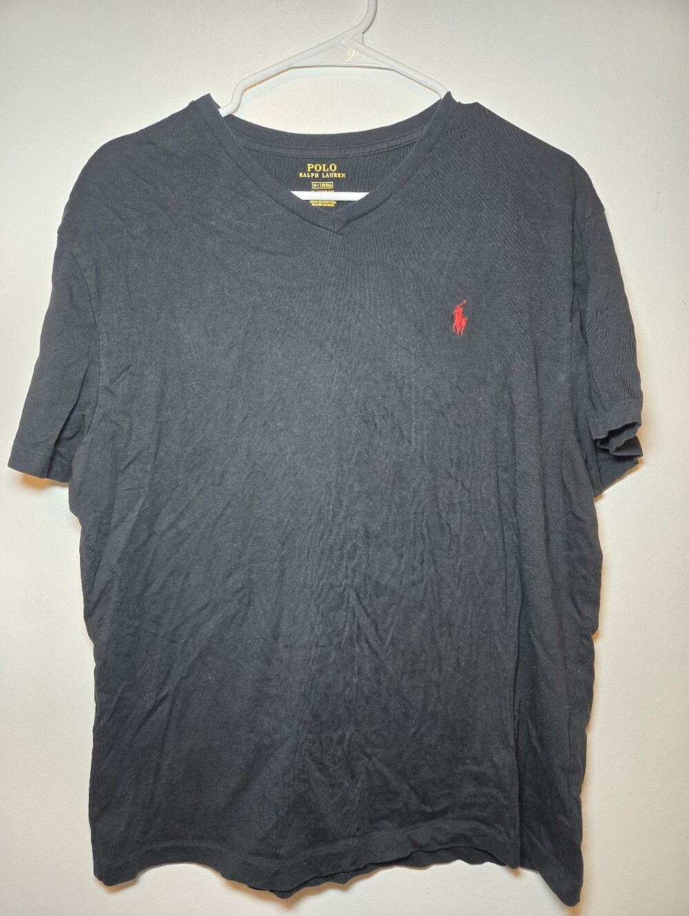 Polo Ralph Lauren Mens M Black Classic Fit V-Neck Logo Solid T-Shirt